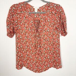 SUNDANCE | Mini Floral Ruffle Accent Orange Short Sleeve Top Women’s Size XS